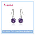 NEW fashion round amethyst rhinestone silver clasp dangle earring